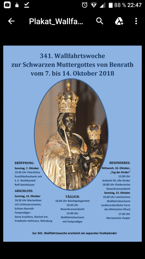 341. Wallfahrtswoche zur Schwarzen Muttergottes von Benrath - besonderer Gottesdienst - Hauptstraße 12, 40597 Düsseldorf