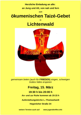 ökumenisches Taizé-Gebet, besonderer Gottesdienst, Lichtenwald, Baden-Württemberg