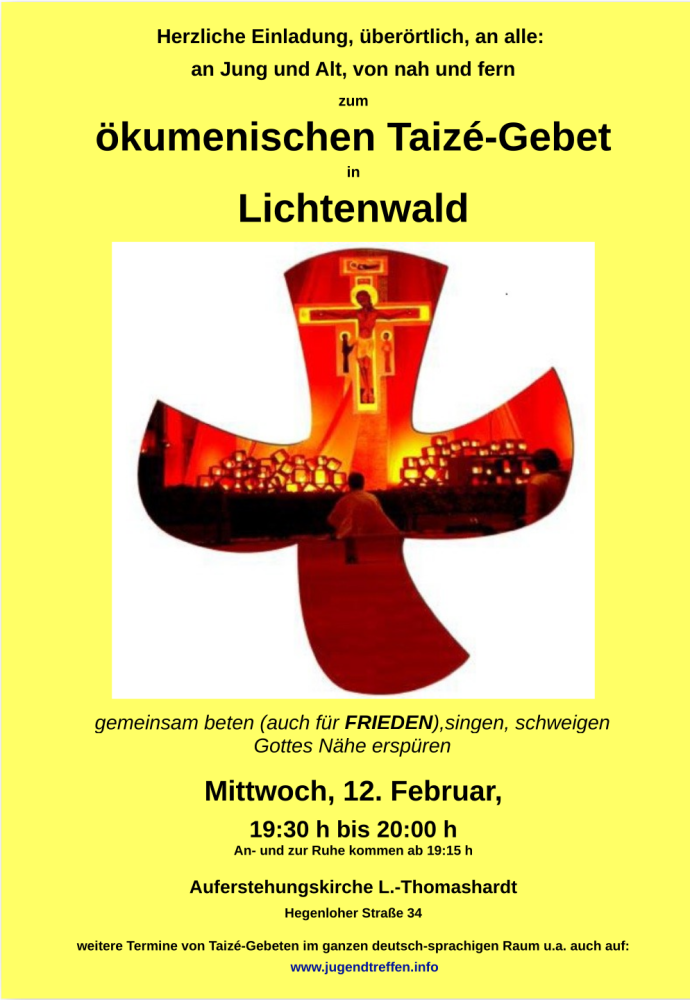 ökumenisches Taizé-Gebet - besonderer Gottesdienst - Lichtenwald